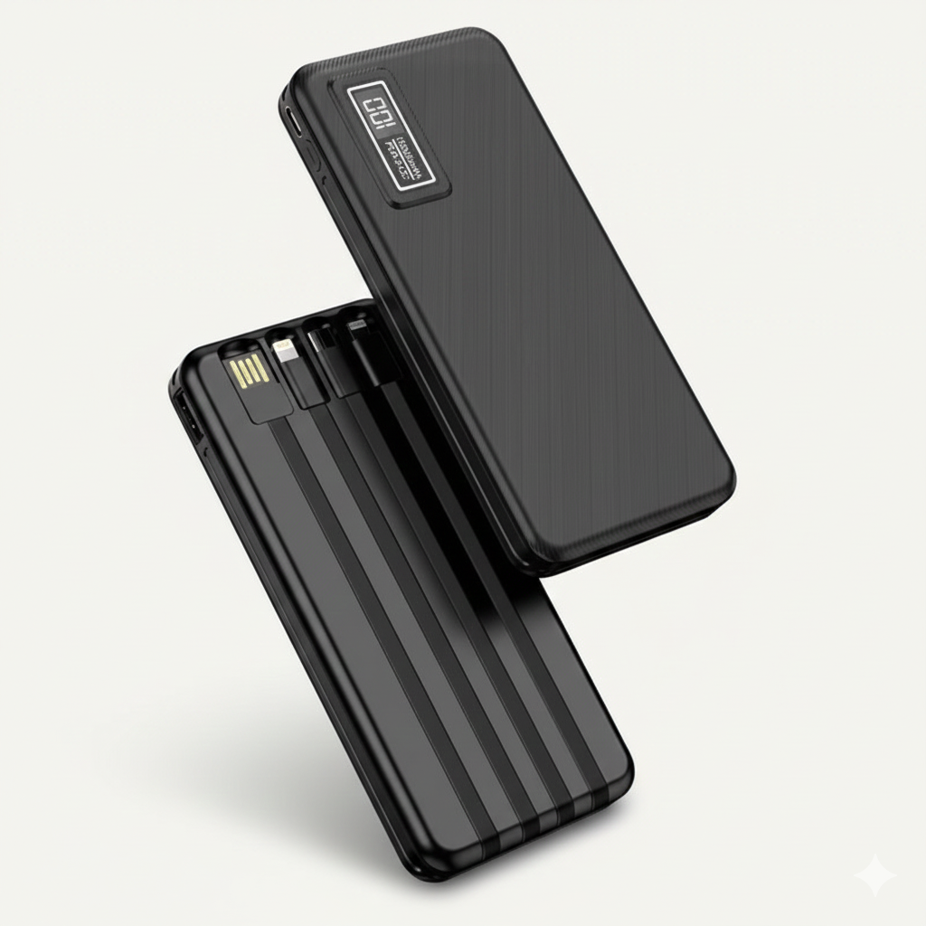 4-in-1 10000mAh Power Bank Branded(Aspor-A300)Slim Li-Polymer Portable Charger (Black)